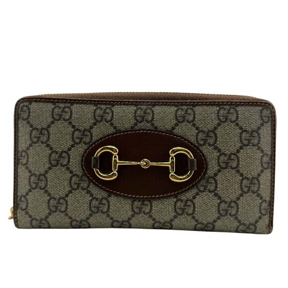 GUCCI 8402 Horsebit GG Supreme Long Wallet Brown Men's